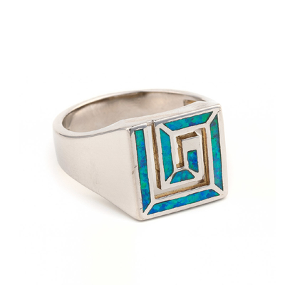 Fricção retro ou quadrado chave grego Opal Ring For Women do projeto