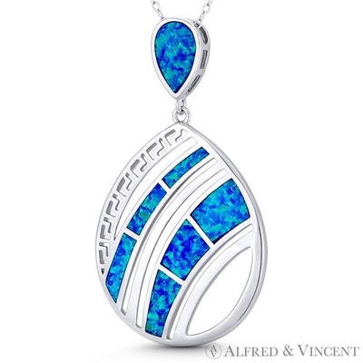 Encanto Opal Jewelry grego da chave da gota do rasgo 47x27mm 925 Sterling Silver Rhodium