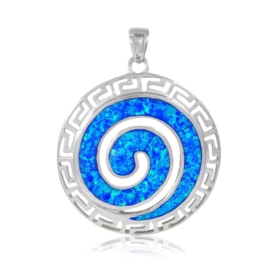 Encanto Opal Jewelry grego da chave da gota do rasgo 47x27mm 925 Sterling Silver Rhodium