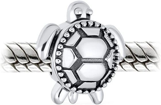 Grânulo do encanto da gota da tartaruga de mar  com os cristais crafted em Sterling Silver For Flawless Finish