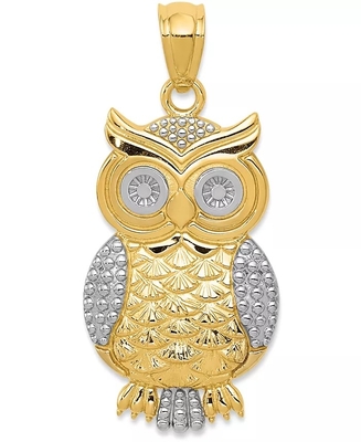 Owl Charm Bead Pendant Textured no ouro 14K com o ródio que chapeia para mulheres