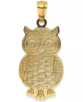 Owl Charm Bead Pendant Textured no ouro 14K com o ródio que chapeia para mulheres