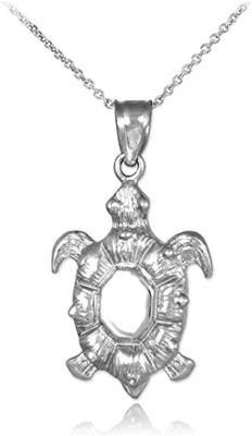 Colar do pendente de Sterling Silver Sea Turtle Animal da joia de Boma, 18 polegadas