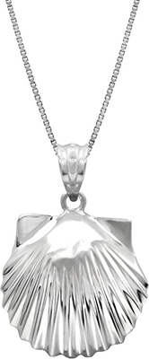 Pendente da colar de Sterling Silver High Polished Seashell com 18&quot; corrente da caixa