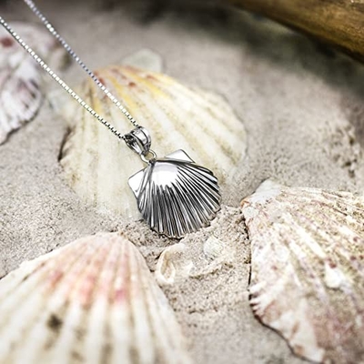 Pendente da colar de Sterling Silver High Polished Seashell com 18&quot; corrente da caixa