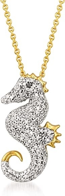 Ross-Simons 0,25 ct. t.w. Preto Diamond Accent de Diamond Seahorse Pendant Necklace With no ouro 18kt