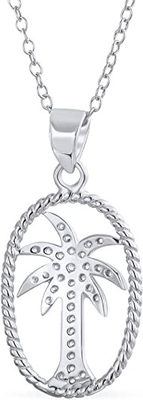 Sorriso de prata - colar contínua do pendente da árvore de Sterling Silver Beautiful Tropical Palm, com a corrente de âncora 17.5inch para mulheres