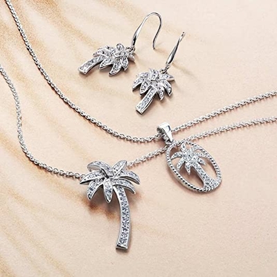 Sorriso de prata - colar contínua do pendente da árvore de Sterling Silver Beautiful Tropical Palm, com a corrente de âncora 17.5inch para mulheres
