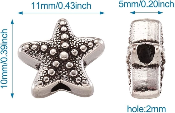o espaçador animal da estrela do mar 50Pcs de prata antiga perla a vida marinha tibetana 10x11mm do oceano do metal