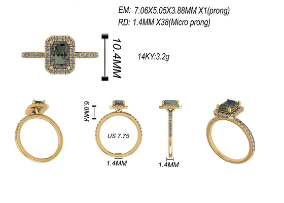 Joia do ouro maciço de OV6X8mm 14K, quilate Diamond Engagement Ring do retângulo 1,3