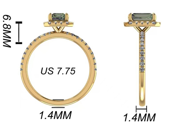 Joia do ouro maciço de OV6X8mm 14K, quilate Diamond Engagement Ring do retângulo 1,3