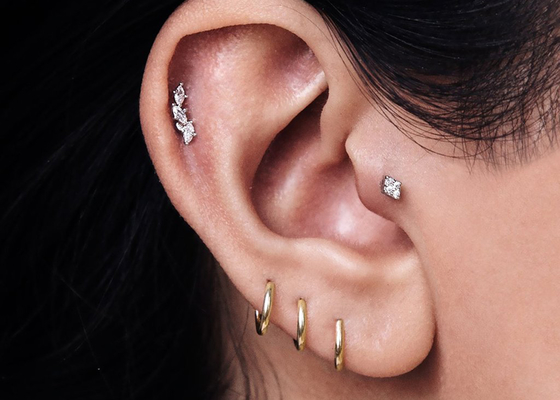 Hélice que perfura o Clicker do ouro 14K para o Tragus 16g-40g da cartilagem