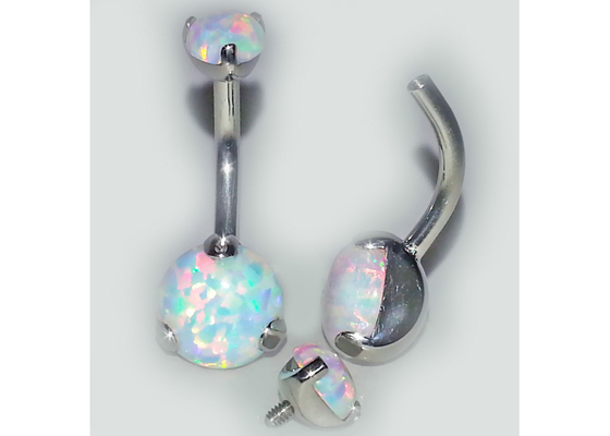 parafuso prisioneiro do nariz do ouro do comprimento 18k de 25mm, opala de Ring Piercing With White Fir do nariz do OEM