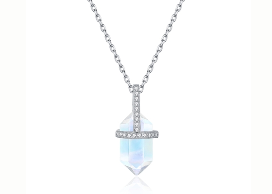 Colar natural sextavada de Moonstone, comprimento da colar 14inch da corrente do cabo do ouro 14k
