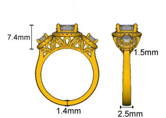 Tipo de pedra RD7MM do halo 2.1ct 3 Diamond Engagement Ring Prong Setting