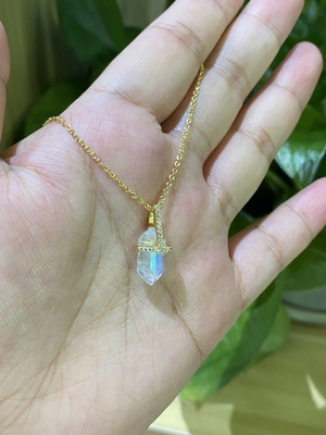 Colar natural sextavada de Moonstone, comprimento da colar 14inch da corrente do cabo do ouro 14k