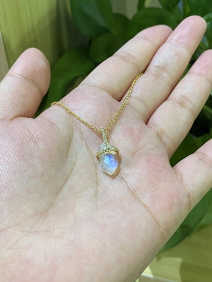 Colar natural sextavada de Moonstone, comprimento da colar 14inch da corrente do cabo do ouro 14k