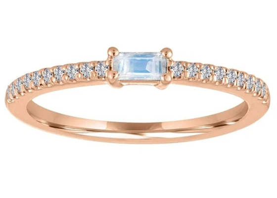 Peso 0.20ct azul do anel de ouro 5×2.5MM de Moonstone 9K para o acoplamento