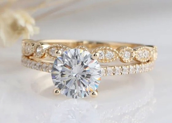 ODM de Diamond Engagement Wedding Rings 1.25CT 6.5mm do ouro 18K branco