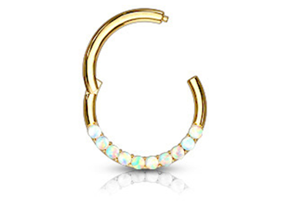 Aro articulada perfurando 1.2mm×10mm do Clicker do ouro 14k com opala branca
