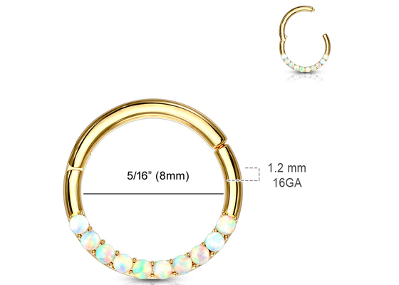 Aro articulada perfurando 1.2mm×10mm do Clicker do ouro 14k com opala branca