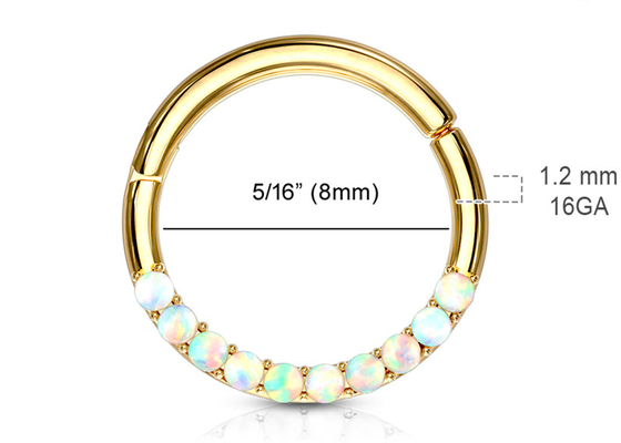 Aro articulada perfurando 1.2mm×10mm do Clicker do ouro 14k com opala branca