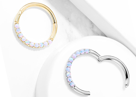 Aro articulada perfurando 1.2mm×10mm do Clicker do ouro 14k com opala branca