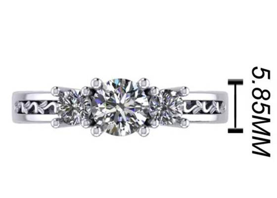 joia do ouro maciço de 0.8ct 14k, dente que ajusta RD5.85mm Diamond Three Stone Ring