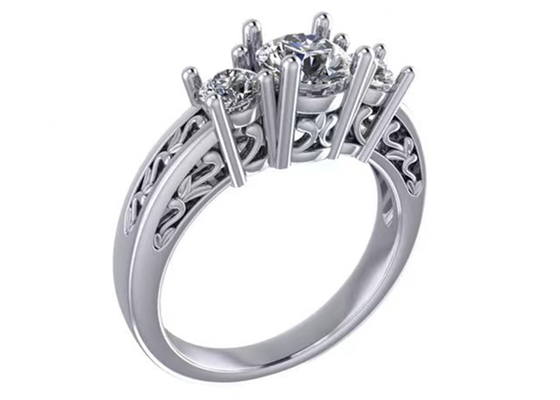 joia do ouro maciço de 0.8ct 14k, dente que ajusta RD5.85mm Diamond Three Stone Ring