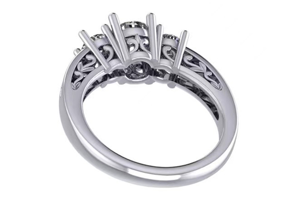 joia do ouro maciço de 0.8ct 14k, dente que ajusta RD5.85mm Diamond Three Stone Ring