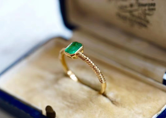 0.51ct Emerald Ring verde natural, 18K ouro Diamond Ring para o casamento