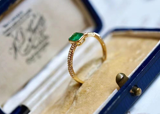 0.51ct Emerald Ring verde natural, 18K ouro Diamond Ring para o casamento