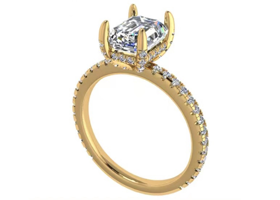 OEM natural do diamante da dimensão de Emerald Cut 18K Rose Gold Ring Wiith 7.58×5.83mm
