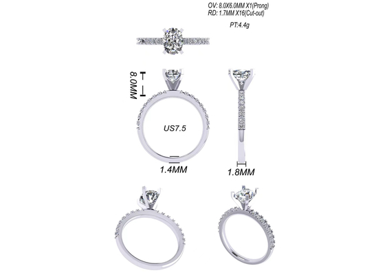 Corte redondo 1,5 tamanho oval do peso OV8×6MM de Diamond Ring 2.45g do quilate para o acoplamento