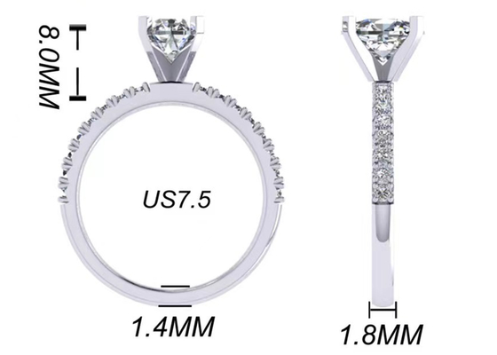 Corte redondo 1,5 tamanho oval do peso OV8×6MM de Diamond Ring 2.45g do quilate para o acoplamento