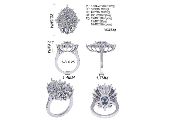 a cor clássica de Diamond Engagement Ring White Gold do halo de 1.5ct 49pcs chapeou o ODM