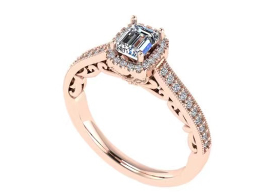 a joia do ouro maciço de 0.8ct 14K, aumentou anel de noivado do ouro ajustou RA5.6×4.5MM