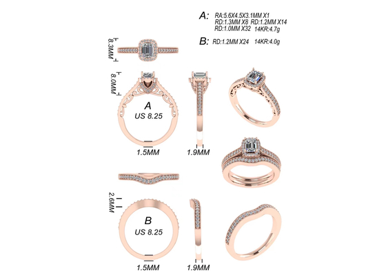 a joia do ouro maciço de 0.8ct 14K, aumentou anel de noivado do ouro ajustou RA5.6×4.5MM