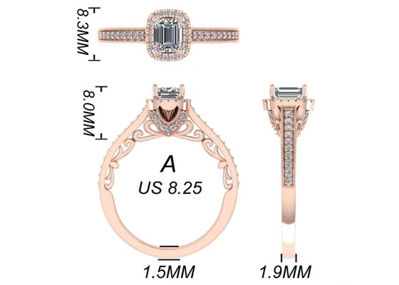 a joia do ouro maciço de 0.8ct 14K, aumentou anel de noivado do ouro ajustou RA5.6×4.5MM
