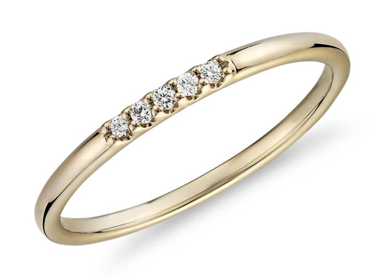 Joia delicado do ouro 14K amarelo, combinando empilhando o ODM do OEM do anel da faixa do diamante 0.05ct