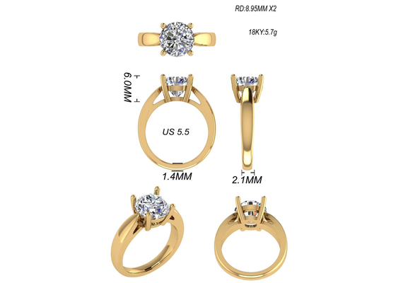 Mão que ajusta a joia do ouro maciço 14K, solitário natural redondo Diamond Rings do corte 2.7ct