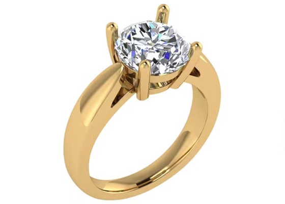 Mão que ajusta a joia do ouro maciço 14K, solitário natural redondo Diamond Rings do corte 2.7ct