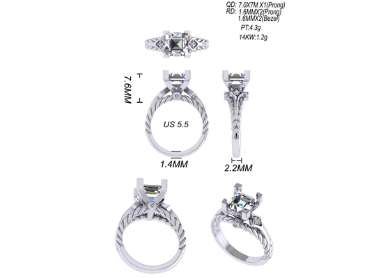 Princesa Cut do ouro de Moissanite Diamond Gemstone Promise Rings 14K