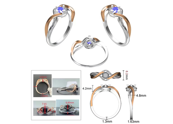 O cruzamento da joia do ouro maciço da joia 14K de Tanzanite une a pedra principal de RD6.4MM