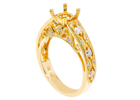material do ouro amarelo do anel 18K de 6pcs 0.07ct Diamond Semi Mount Jewelry