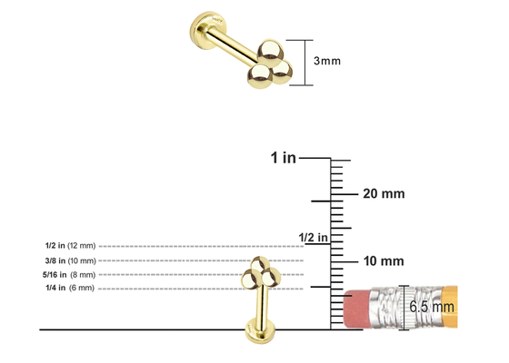 diâmetro perfurando 1.3MM 14pcs 0.126ct dos brincos da joia do anti corpo do ouro do Tragus 16G