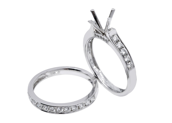Anel de noivado dobro da forma redonda, ODM do OEM do anel de ouro branco de 0.72ct 18K