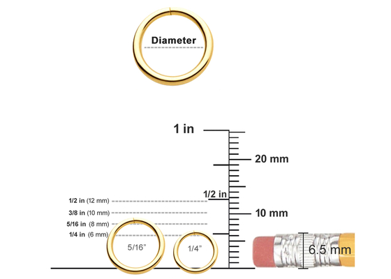 anel perfurando 1/4inches 5/16inches 3/18inches do ouro 14k para a orelha do bordo do nariz