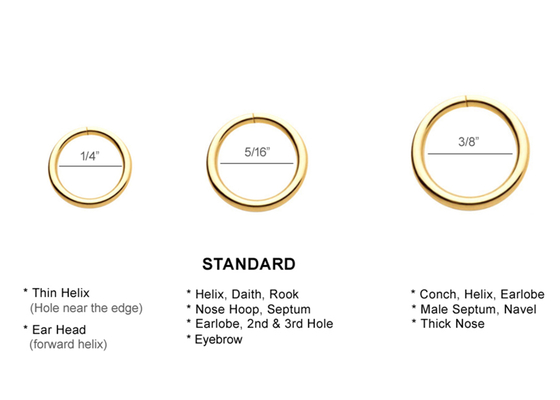 anel perfurando 1/4inches 5/16inches 3/18inches do ouro 14k para a orelha do bordo do nariz