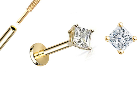 ODM da princesa Cut Diamond Stud Earrings Dia 3×3mm do ouro 14K para o aniversário